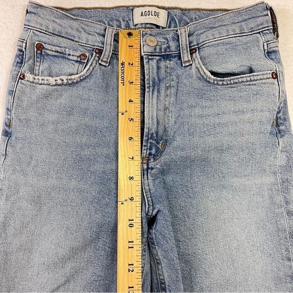 Agolde Jeans “Merrel” 25 Blue Slim Straight Leg Raw Hem Mid Rise Womens - Picture 9 of 12